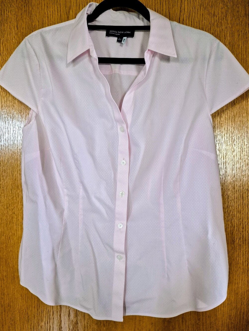 Jones New York 100% Cotton Very Cute Pale Pink Short Sleeve Button-Up Blouse